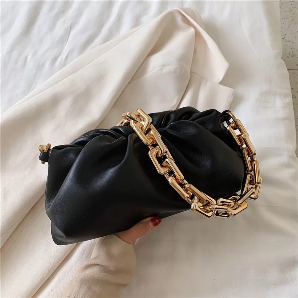 Women Shoulder Handbags Solid Color Travel Hand Bag, Gold Chain PU Leather